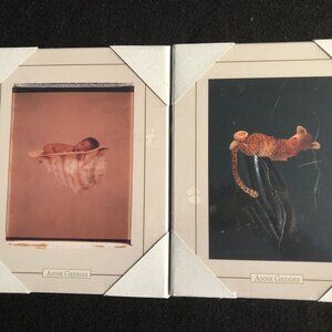 Two Anna Geddes wood wall plaques babies photo prints wall decor small
